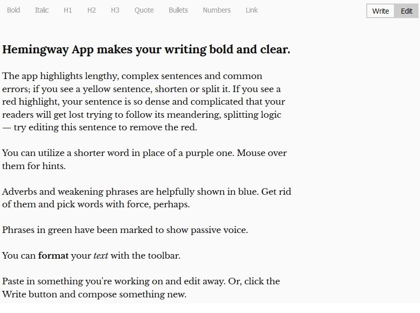 Hemingway app write mode.