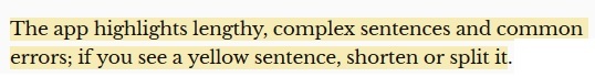 Hemingway app yellow highlight