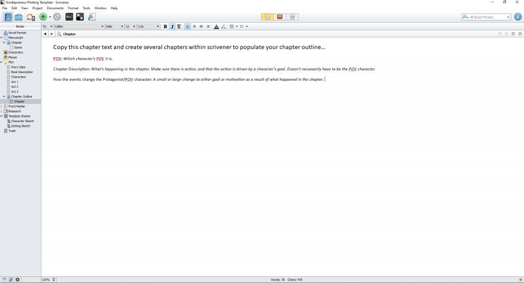 create a scrivener plotting template