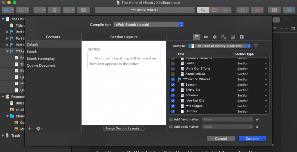 Scrivener Compile feature