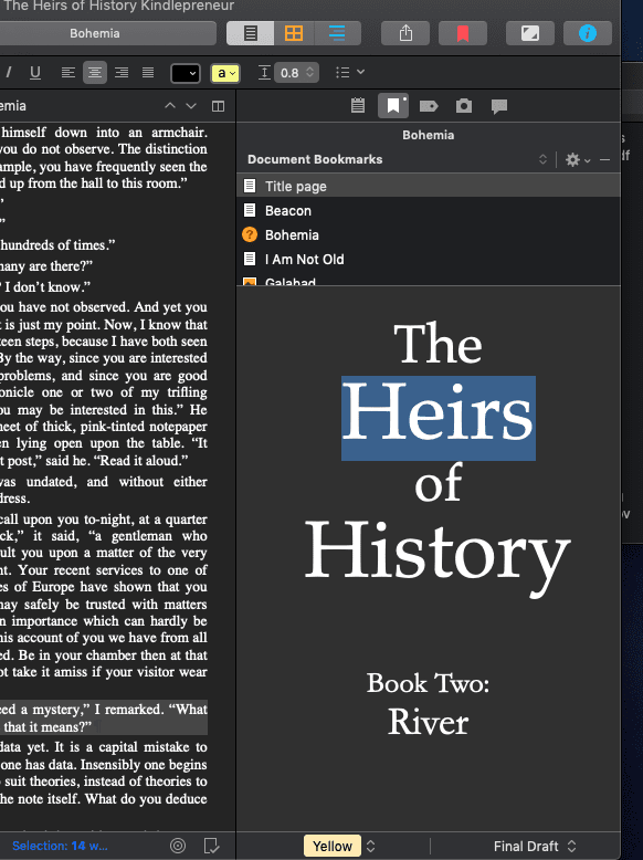 Scrivener bookmark feature