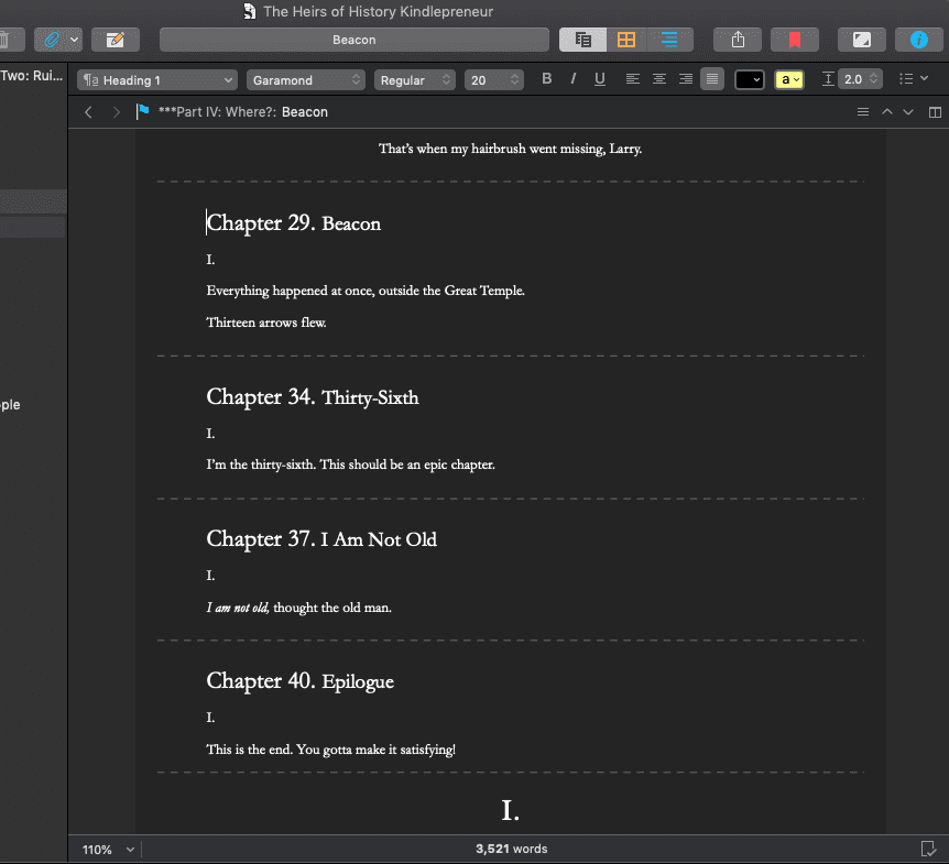 Scrivener scrivenings feature