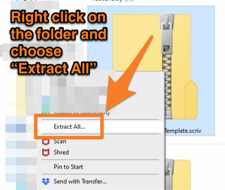 Screenshot showing the Extract All button in Scrivener