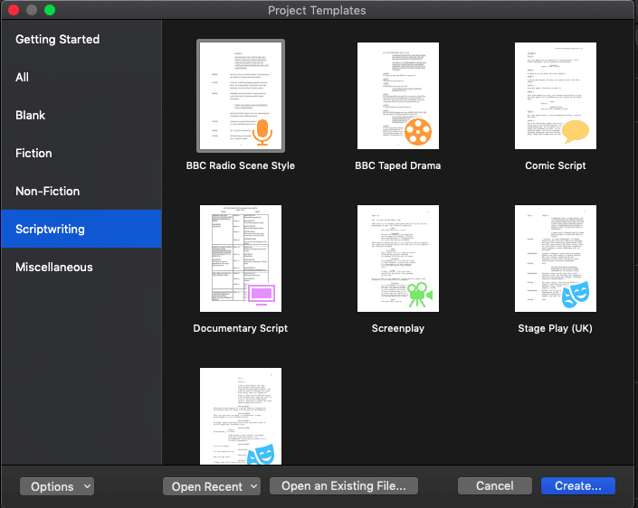 Scrivener templates