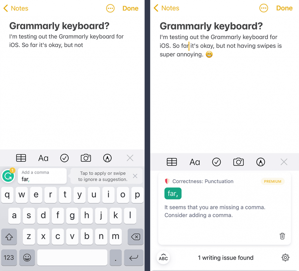 Grammarly keyboard iOS