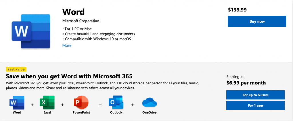 Microsoft Word price