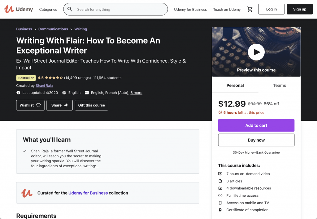 Udemy writing courses