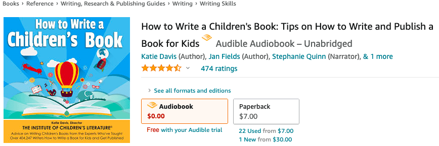 screenshot of how to write a children's book audiobook on amazon