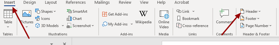 Insert header in Microsoft Word