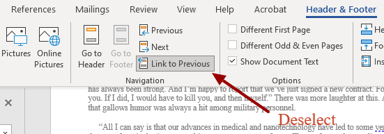 Link to Previous in Microsoft Word