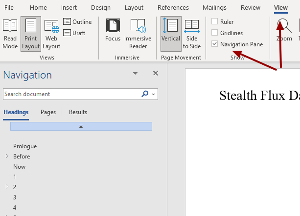 Navigation pane in Microsoft Word