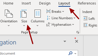 Page size in Microsoft Word