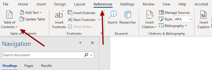 References in Microsoft Word