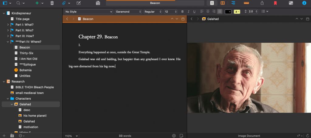 Building a character in Scrivener