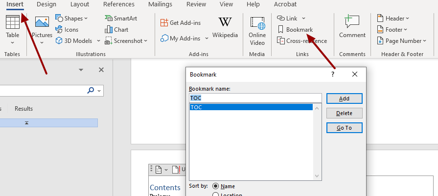 Table of contents in Microsoft Word