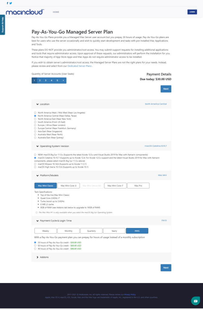 sign up page for MacinCloud