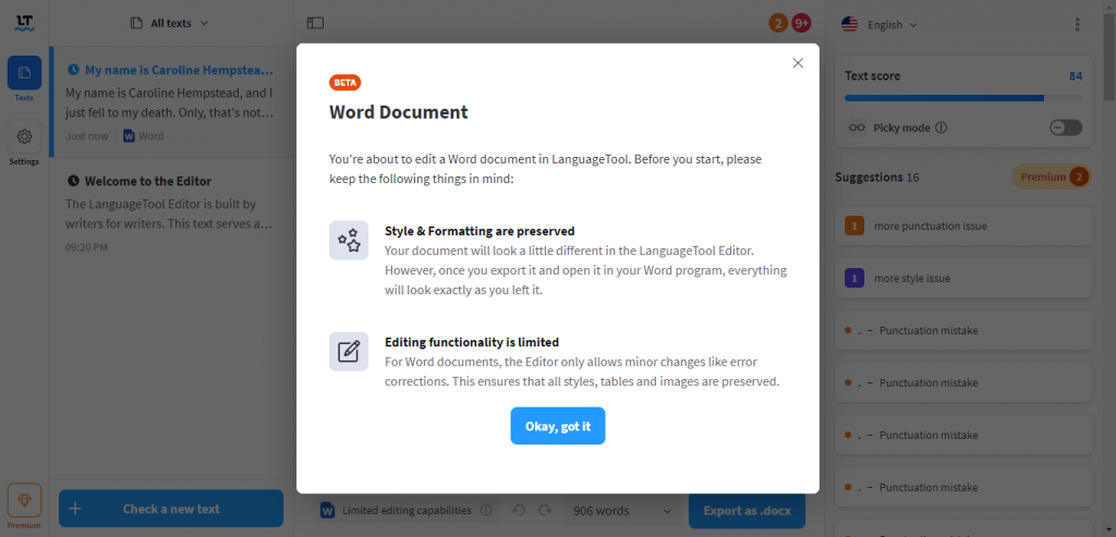 LanguageTool Word Document