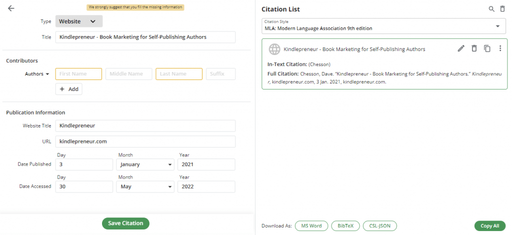 quillbot citation generator