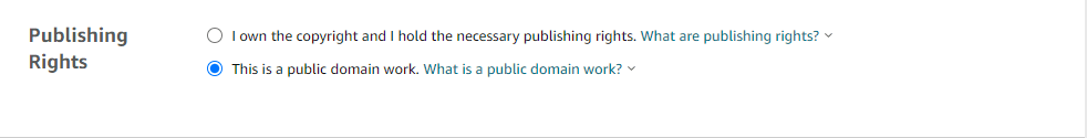 publishing rights field in amazon kdp
