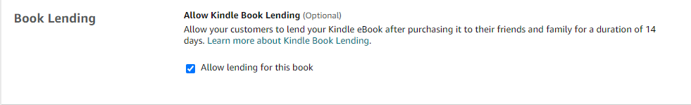 book lending field in amazon kdp