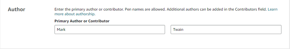 author field in amazon kdp