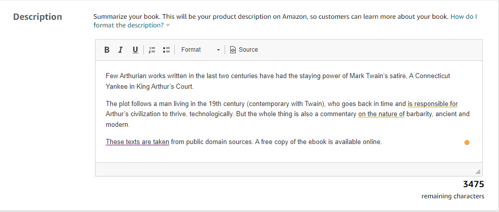 description field in amazon kdp