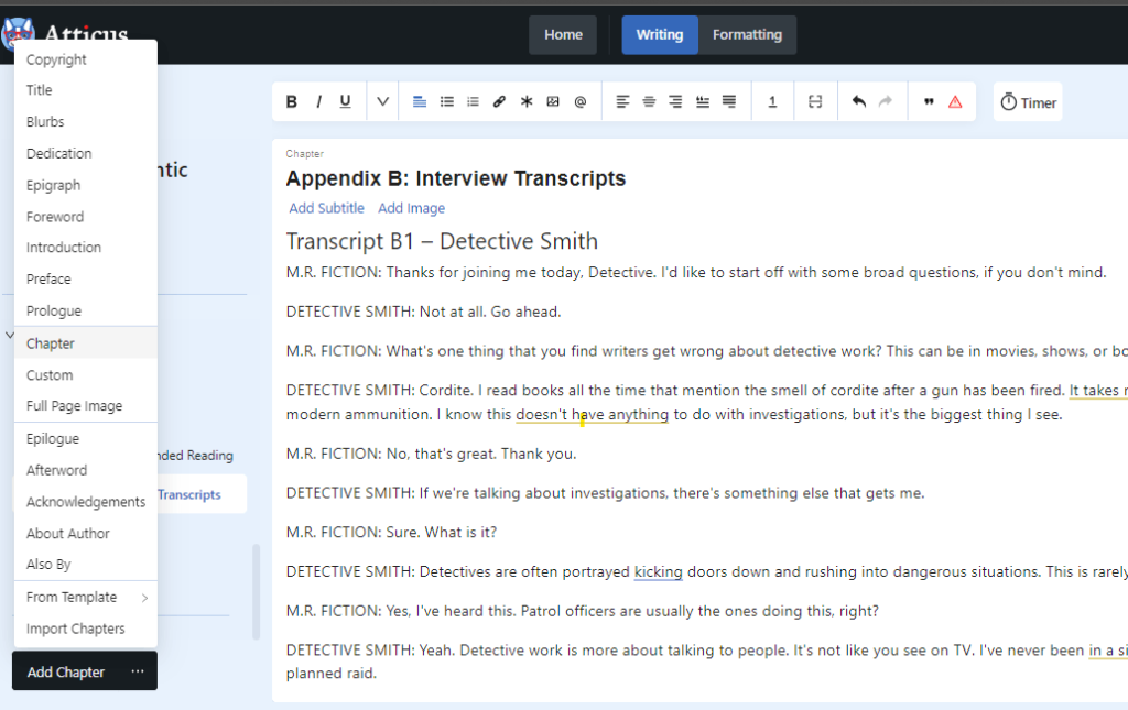 Atticus Add Section