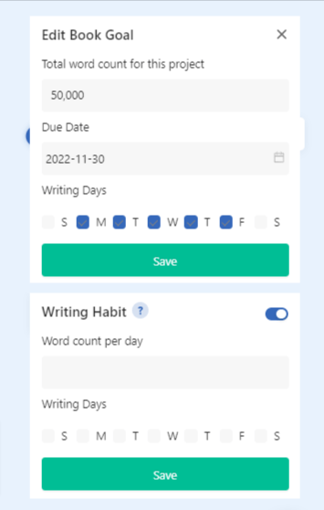 Atticus Word Count Goal Setup