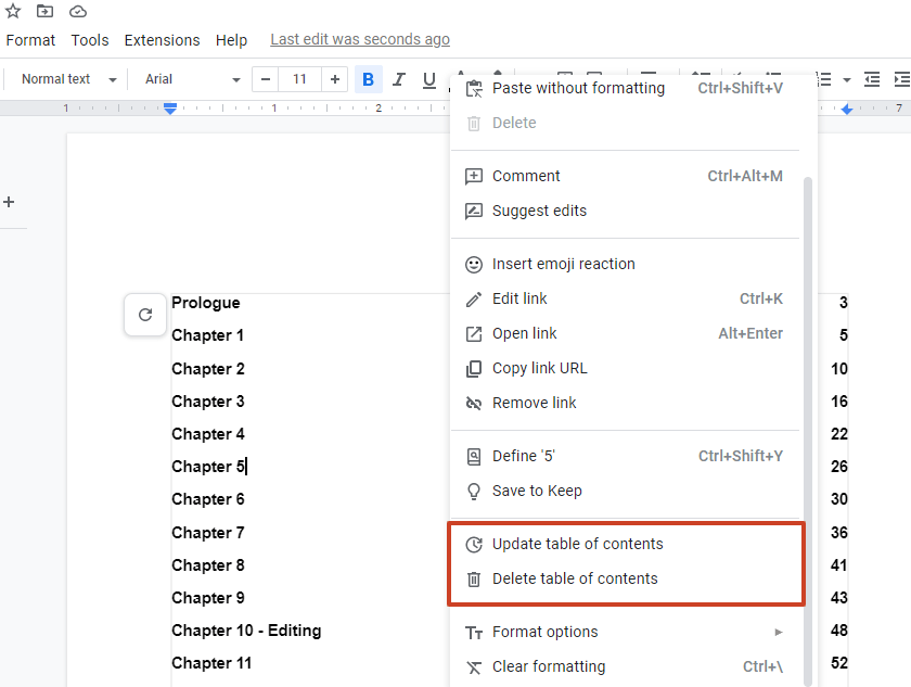 Right-Click Update Table Google Docs