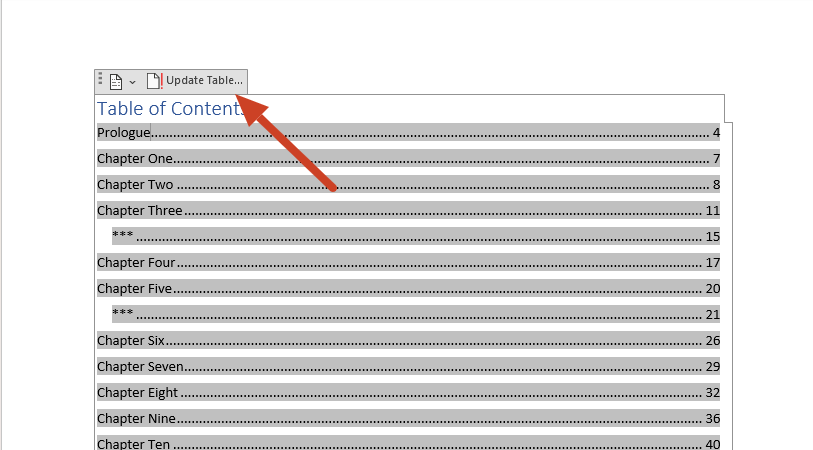 Update Table MS Word