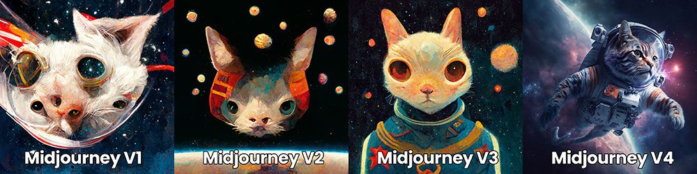 ai art of a cat comparison of all four versions of Midjourney