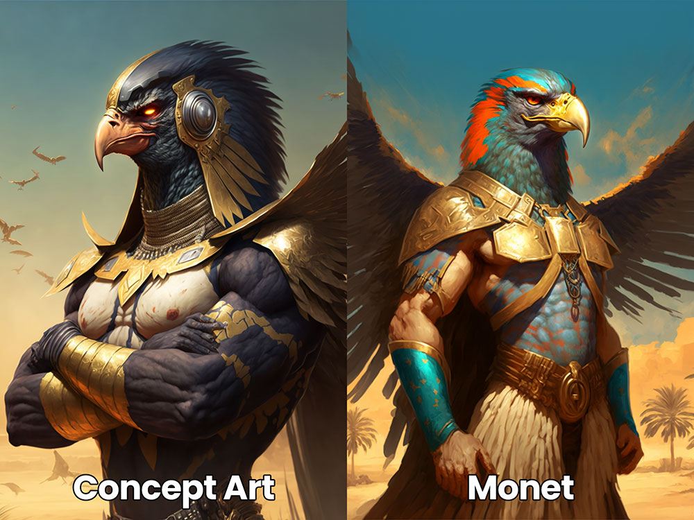 ai art comparison of concept art vs monet style
