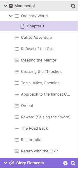 Chapters Divisions in LivingWriter