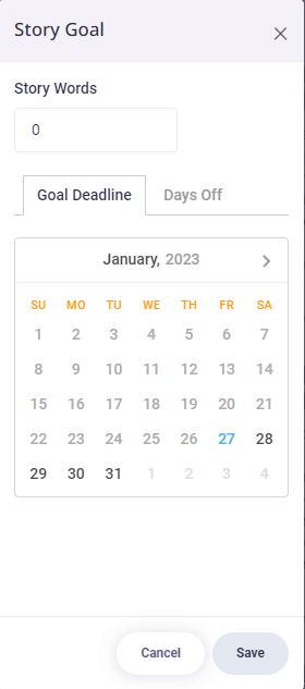 Goal setting in LivingWriter