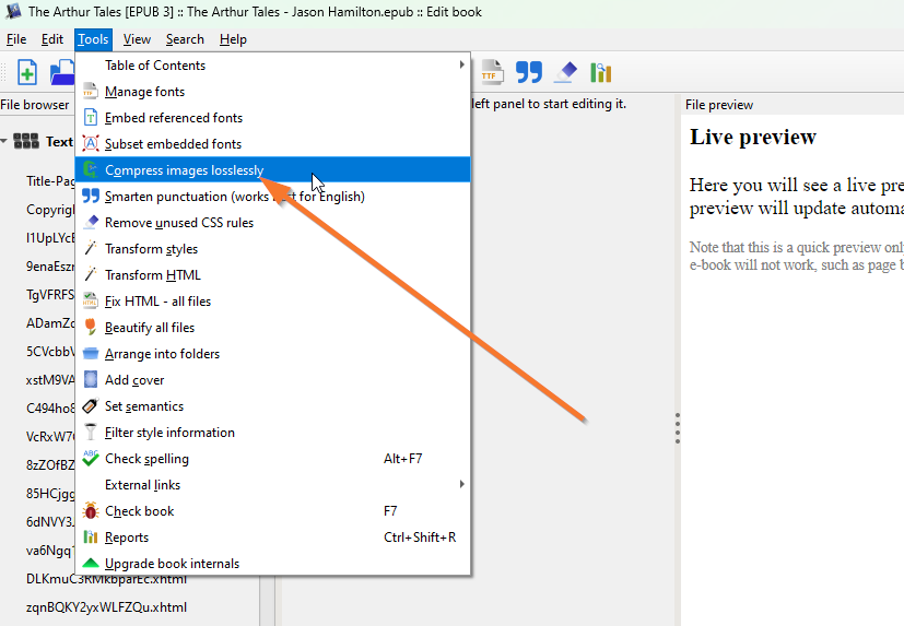 Compressing images in Calibre