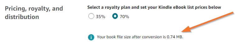 finding the compressed ebook size on KDP