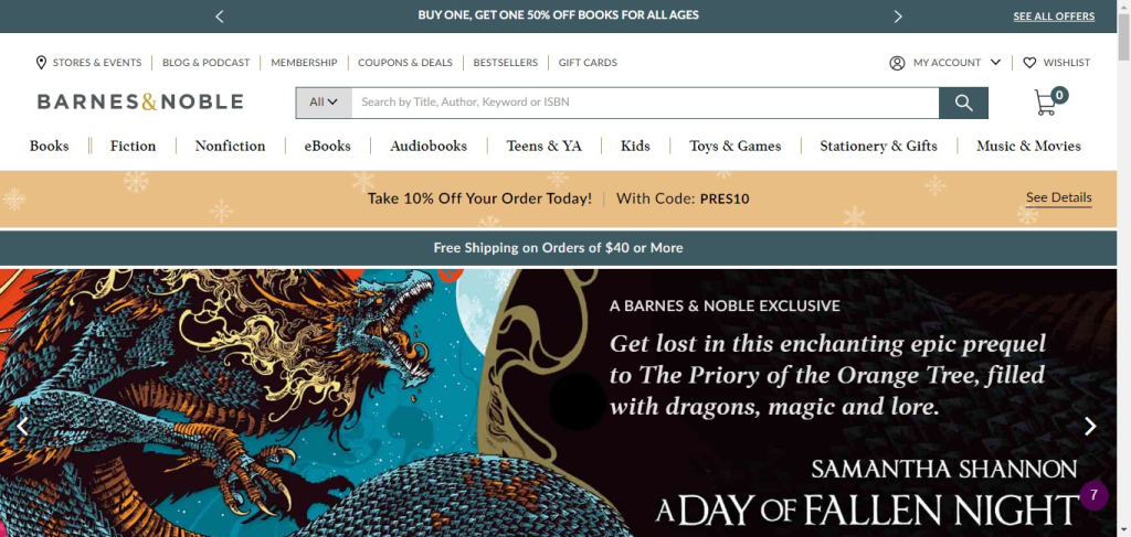 A screenshot of Barnes and Noble