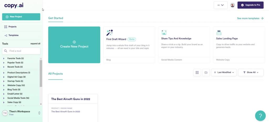 Copy AI Dashboard