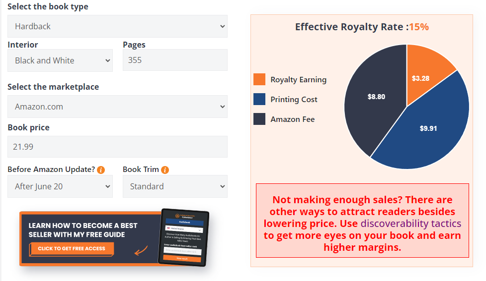 KDP Royalty Calculator for Hardcover