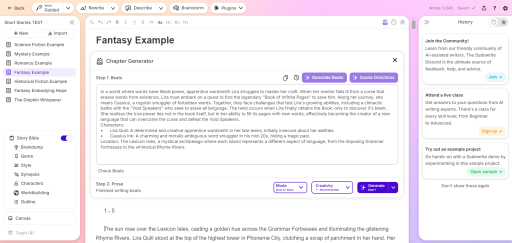 Sudowrite Dashboard