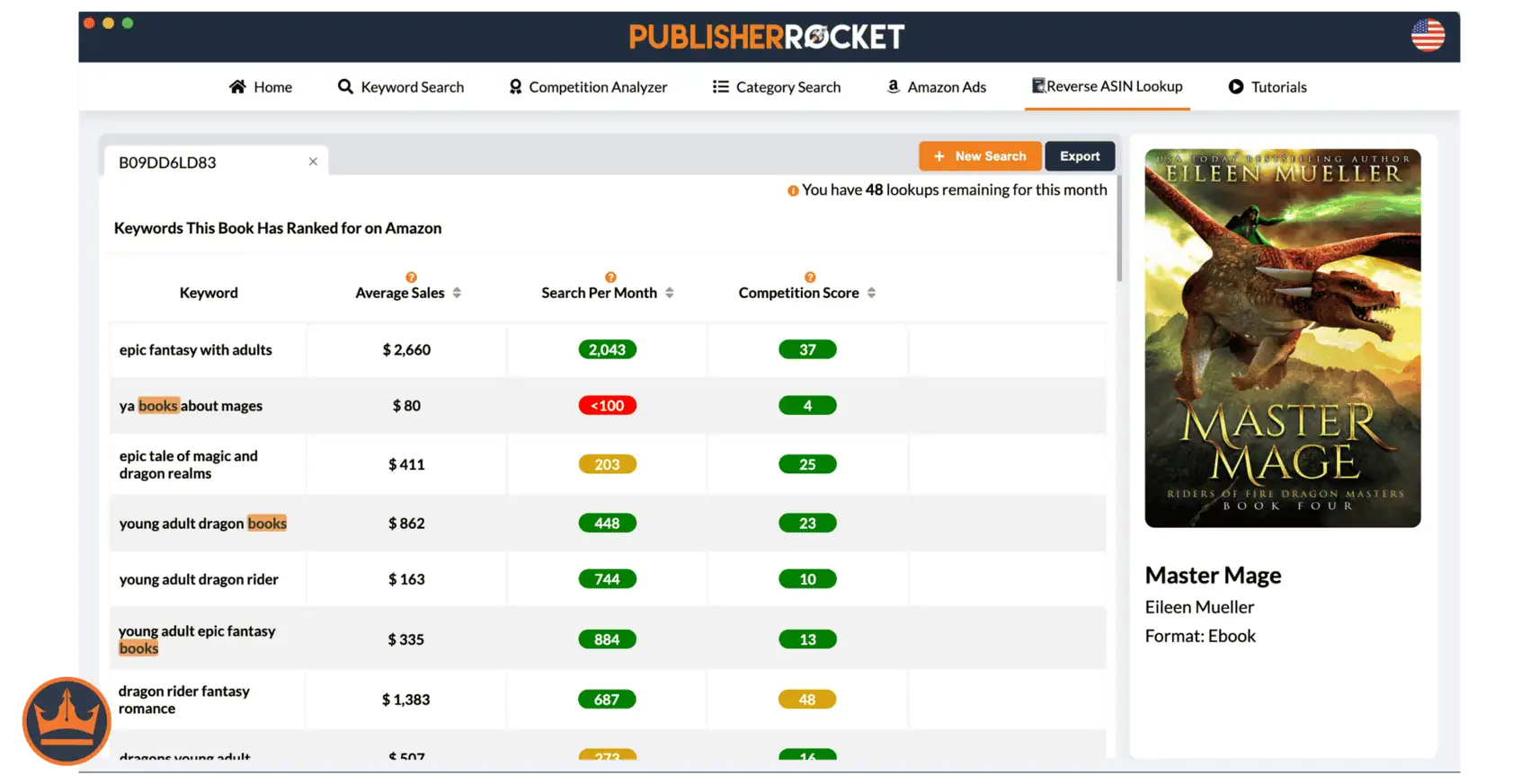 Screenshot of Publisher Rocket's Reverse ASIN