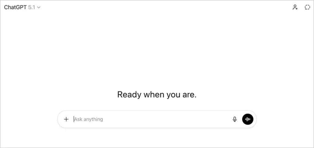 ChatGPT interface awaiting the user to enter a new prompt