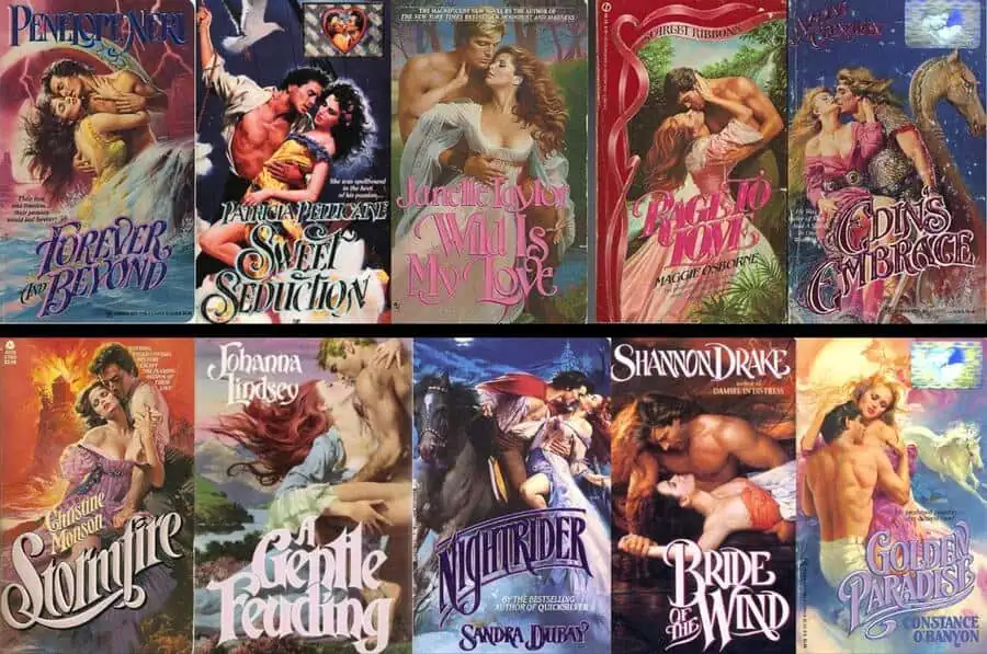 Examples of old romance book covers